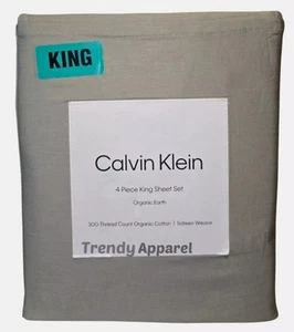 CALVIN KLEIN Sateen Weave, KING Sheet Set, Organic Cotton, 300 TC, Gray - Picture 1 of 7