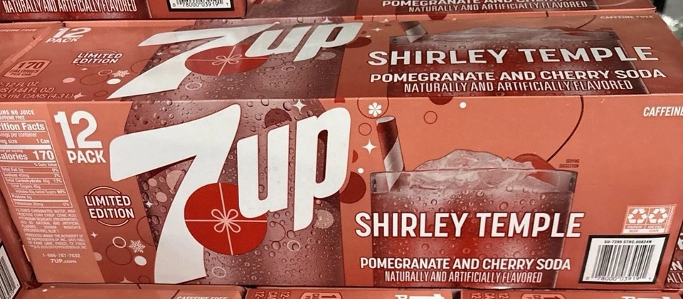 x12 Seven Up 7 Up Shirley Temple гранат и вишневая сода новые 12 унций ограниченное издание - Изображение 1 из 1