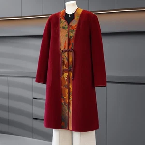 Langer Damen-Winterjacke Wolle neu chinesischer Stil Stickerei Wolle - Bild 1 von 19