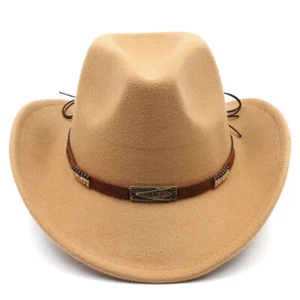Boys Girls Western Cowboy Hat Wide Brim Children Cowgirl Cap w/ Handworked Band - Picture 1 of 50