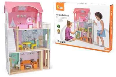 Villa Casa delle Bambole Elegante in Legno con 3 Piani e 5 Stanze - 73x112x32 cm - Immagine 1 di 2