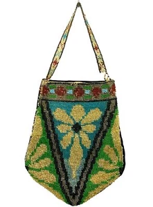 Antique Beaded Purse Art Deco Nouveau Flapper Edwardian Vintage Bag Black Velvet - Picture 1 of 6