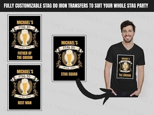 Personalised Stag Do Bachelor Party Iron On Transfer Decal Beer Black T Shirt UK - Picture 1 of 13