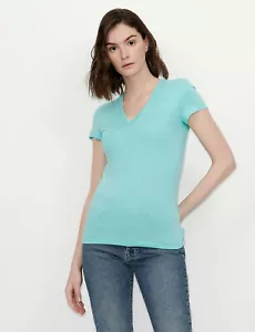 Armani Exhange Women's SLIM FIT SHORT SLEEVE PIMA COTTON T-SHIRT, Jade-L. - Picture 1 of 6