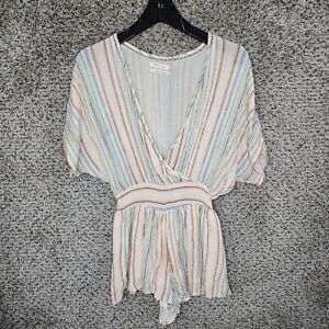 Urban Outfitters Stripe Moonstruck Romper Womens XS Short Sleeve V Neck Casual