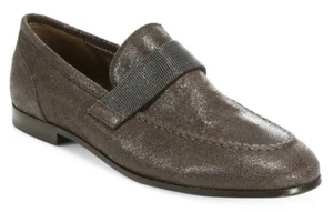 New BRUNELLO CUCINELLI $895 Brown Buffered Shimmer Leather Loafers Italy Size 39 - Picture 1 of 9