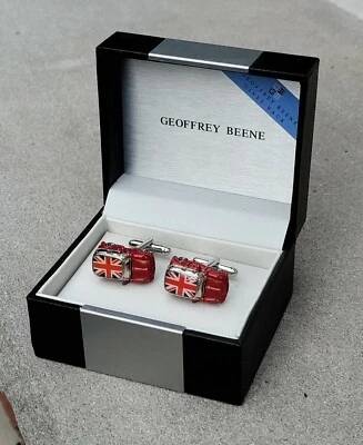 Geoffrey Beene Tono Plata y Esmalte Rojo Coche Británico Gemelos Union Jack Top Foto 1 de 3