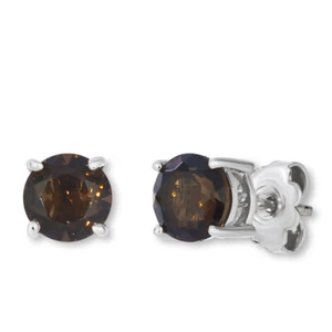 LeVian 925 Sterling Silver Brown Smoky Quartz 2 cts Stud Earrings - Picture 1 of 5