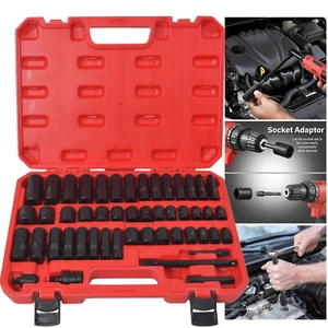 3/8" Drive Impact Socket Set 49-Piece SAE/Metric Deep/Shallow Sockets Cr-V Steel - Picture 1 of 18