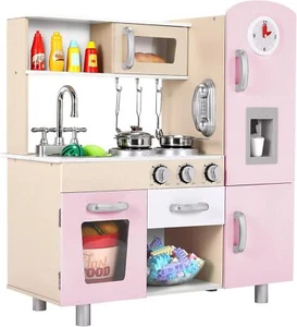 Cuisine jouet cuisine pour enfants rose cuisine de jeu enfants BOIS avec accessoires cuisine, lumière - Photo 1/9