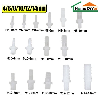 HOME DIYER Plastik Gewindetülle Schlauchnippel (metrisch) M6-M14, AG, Schlauchanschluß