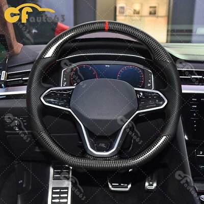 Volante de fibra de carbono real apto para Volkswagen MK8 Golf 8 CC 2020-2024 Foto 1 de 4