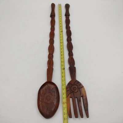 Резная деревянная вилка ручной работы 35 дюймов и ложка 34,5 дюйма сделано на Гаити  - Изображение 1 из 4