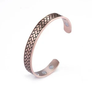 Rose Gold Stainless Steel Diagonal Brick Magnetic Cuff Bracelet Men Women - Picture 1 of 4