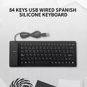 84 Keys Spanish USB Wired Silicone Keyboard Foldable Soft Silicone Waterproo Set - Picture 1 of 12