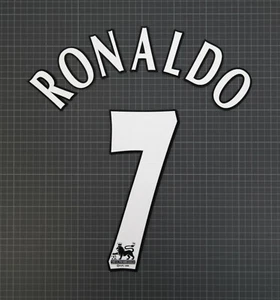 Juego de nombres blanco Lextra Ronaldo #7 1997-2007 talla jugador Premier League - Imagen 1 de 2