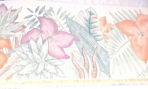 Wallpaper Border Tropical Leaf Leaves Blue Pink Purple Gray White PD-8203B NIP - Picture 1 of 5