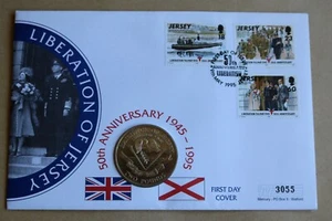 LIBERATION JERSEY 50TH ANNIVERSARY 1995 COVER + 1995 JERSEY £2 LIBERATION COIN - Picture 1 of 2