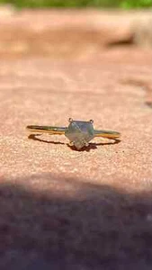Pentagon Salt and Pepper Diamond Ring Handmade 14K Gold Anniversary Geometric - Picture 1 of 4