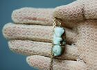 Antique China Chinese Carved Jade Jadeite Pendant Monkey on Gourd 14k Gold Chain