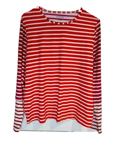 Lands End Women's LG Striped Pink Orange Swimshirt Rashguard Long Sleeve Beach - Picture 1 of 5