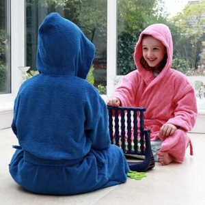 Kids 100% Egyptian Combed Cotton Towelling Hooded Dressing Gown, Ages 2 To 12 - Picture 1 of 6