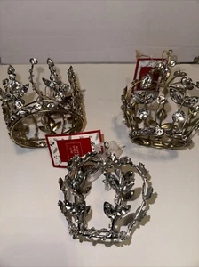 New Lot of 3 North Spruce Lane Bling/Diamond Crown Ornaments Gold & Silver 4”ea - Picture 1 of 11