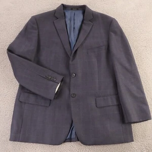 Tweed Jacket XL Blue Windowpane Check Herringbone 100% Wool Jacket 48R - Picture 1 of 14