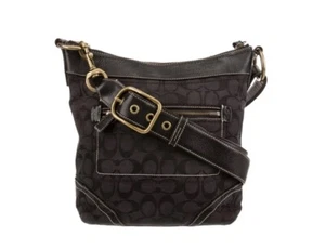 VINTAGE Y2K COACH 10403 BLACK JACQUARD LEATHER TRIM - Brass Buckles- Crossbody - Picture 1 of 19