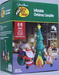 Christmas Bass Pro Shops 6 pieds Père Noël et rennes feu de camp gonflable gonflable neuf dans sa boîte - Photo 1/2
