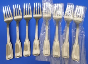 8 - Retroneu TRIDENT Glossy Outlined 18/0 Stainless Japan Flatware SALAD FORKS - Picture 1 of 8