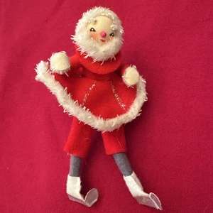 Vintage 1950er Delta Neuheit Co Weihnachtsschmuck Filz Skater Schlittschuhlaufen Mädchen Weihnachtsmann 5 Zoll - Bild 1 von 8