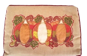 PIER 1 BEADED PILLOW CASE Embroidered PUMPKINS Couch Decorative W/ Zipper 18X13 - Picture 1 of 13