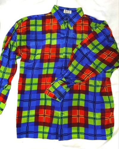 Versace Camicia Manica Lunga Multicolore Acetato Seta Taglia M Uomo Autentica