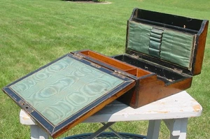 Antique Vintage Victorian Writing Slope Box Wood Portable 1800's Desk Cormack Br - Picture 1 of 9