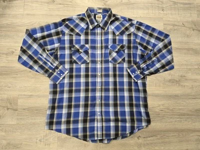 Vintage Ely Cattleman Shirt Mens XXLT Tall Man Western Blue Plaid Pearl Snap - Image 1 of 4