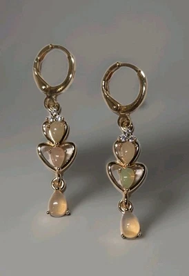 Natural Ethiopian Opal Dangle Yellow Gold Plated Leverback Earrings 2049 - Image 1 of 4