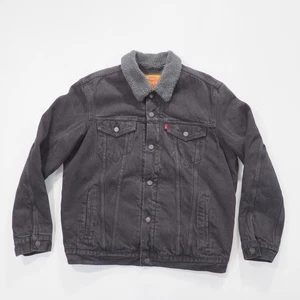 Levis Trucker Giacca Uomo Extra Large Nero Denim Sherpa Foderato Streetwear Grunge - Foto 1 di 9