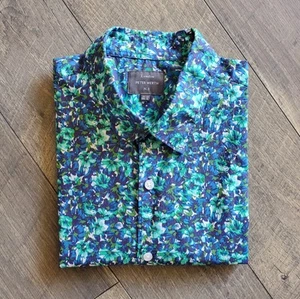 Peter Werth N.1 London THAMES Poplin Blue Green Floral Casual Dress US-XL EU-2XL - Picture 1 of 14