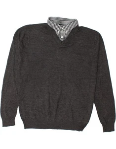PIERRE CARDIN Mens V-Neck Jumper Sweater Large Grey Acrylic MD03 - Picture 1 of 3