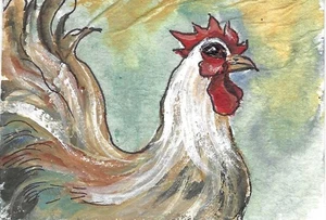 Aceo Art Trading Card baseball card  Rooster original painting - Picture 1 of 1