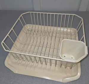 Vintage Rubbermaid Coated Wire Dish Draining Rack w/ Silverware Cup Almond Beige - Picture 1 of 18