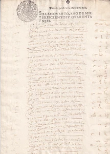 España 1646 (Felipe IV) Documento Papel Estampado Listado de ciudadanos, cantidades (177) - Imagen 1 de 4