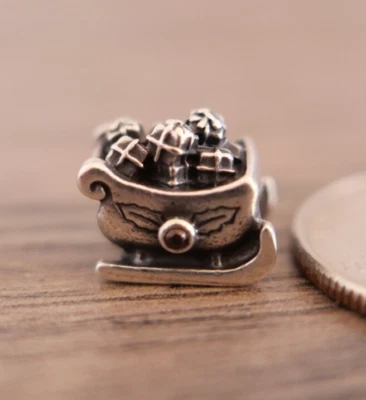 PANDORA STERLING SANTA'S SLEIGH GARNET CHARM-S925 ALE-790562GA-FREE US SHIP - Image 1 of 3