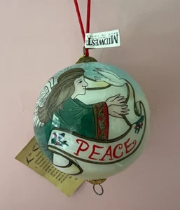 Christmas Ornament Blown Glass, 9-1/2" Diameter Hand Painted For Spiegel, Angel - Picture 1 of 4