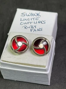 Vintage Swank Cufflinks Beautiful Ruby Red Lucite Gold Tone Fan Bullet Back - Picture 1 of 5