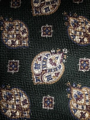 Corbata Club Room by Charter Club para hombre verde azul 100 % seda emblema ornamentado  Foto 1 de 3