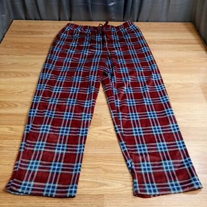 St Johns Bay Mens Sleep Pants Sz Large Red Plaid Fleece Polyester Wide Leg - Picture 1 of 8