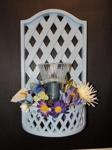 ENCHANTING POWDER BLUE "LATTICE" CANDLE SCONCE or WALL POCKET - NEW - Picture 1 of 1