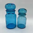 Vintage Blue Glass Bubble Lid Canister Jars-made in Belgium MCM
